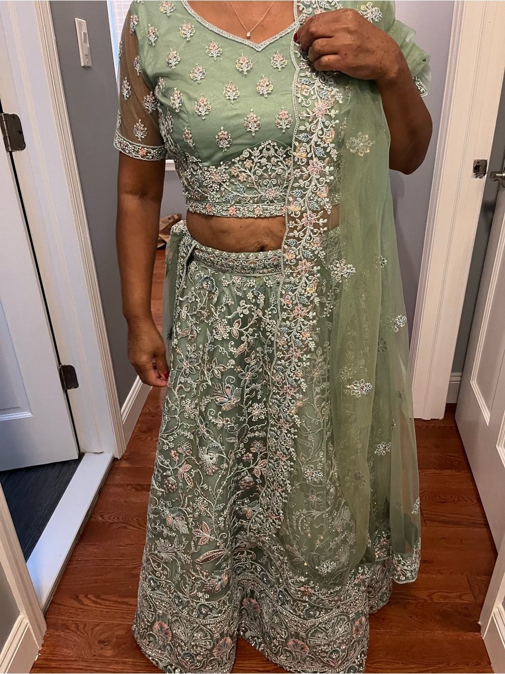 Embroidered Sage Green Women's Lehenga Skirt Set
